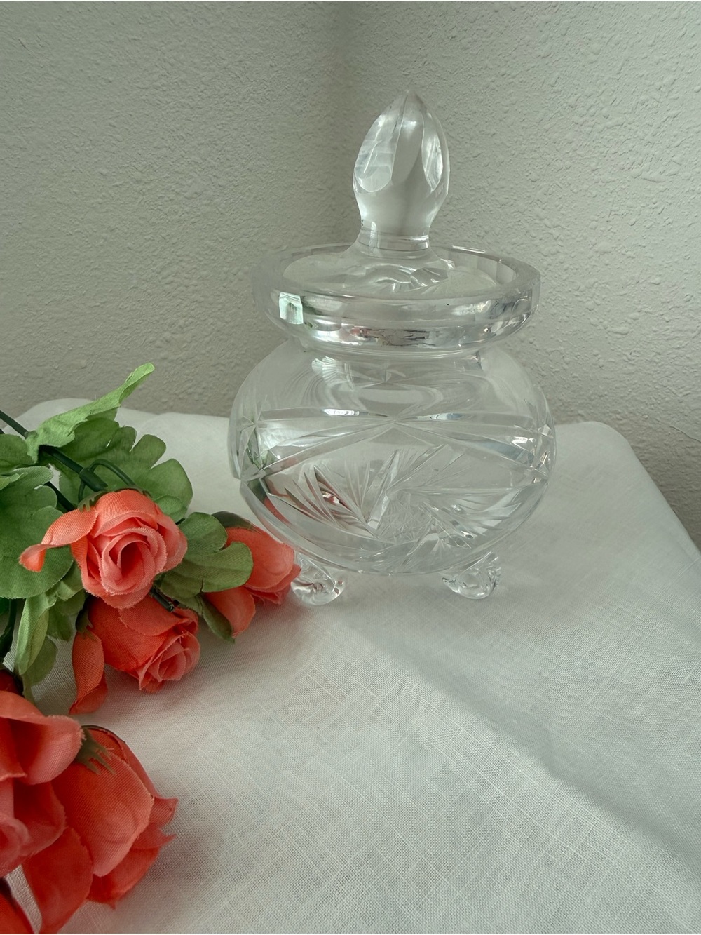 Vintage Crystal Footed Jelly Jam Jar Sugar
Bowl Clear Cut Glass Candy Dish